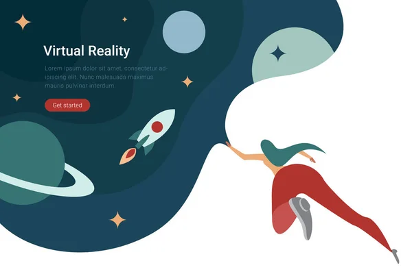 Virtual Reality Technologie Flache Vektor Design Illustration Frau Mit Virtueller — Stockvektor