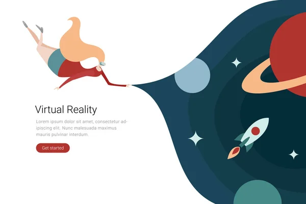 Virtual Reality Technology Ilustrație Design Vectorial Plat Femeie Ochelari Virtuali — Vector de stoc