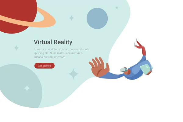 Virtual Reality Technology Плоским Векторным Дизайном Человек Виртуальных Очках Летающий — стоковый вектор