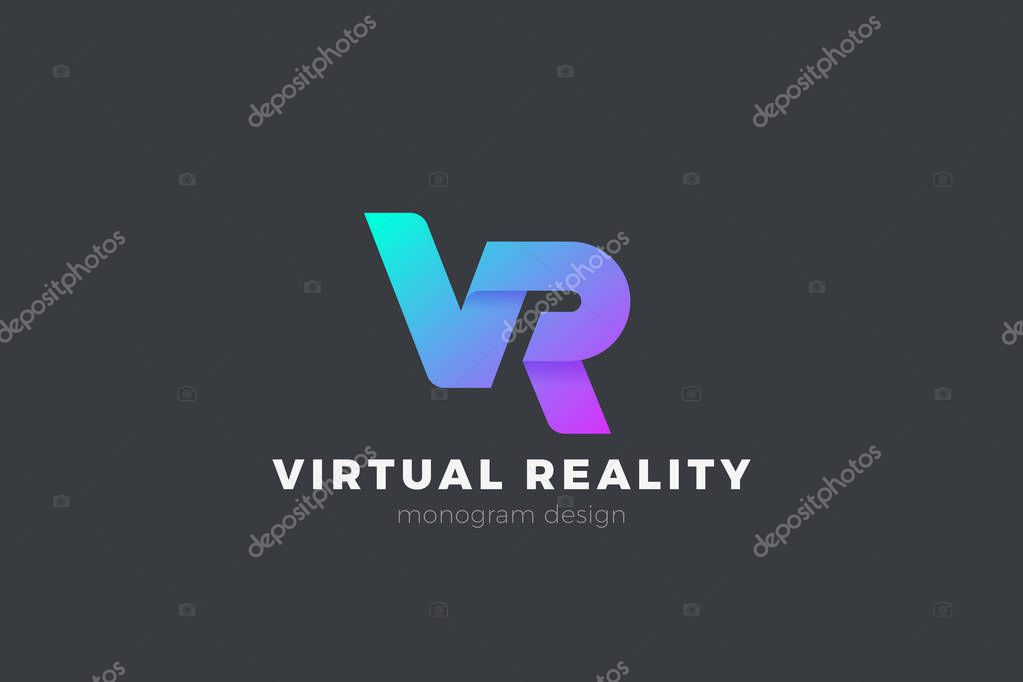 VR monogram Logo Virtual Reality technology Lettering composition vector design template.