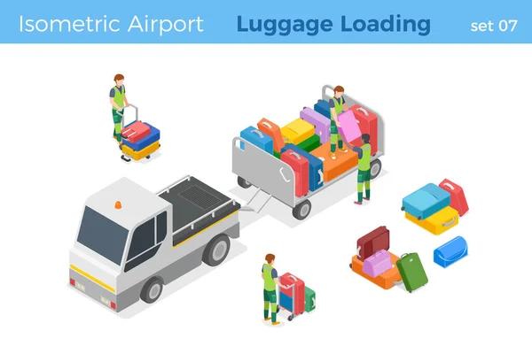 Personal Del Aeropuerto Carga Equipaje Remolque Utilidad Transporte Ilustración Vector — Archivo Imágenes Vectoriales