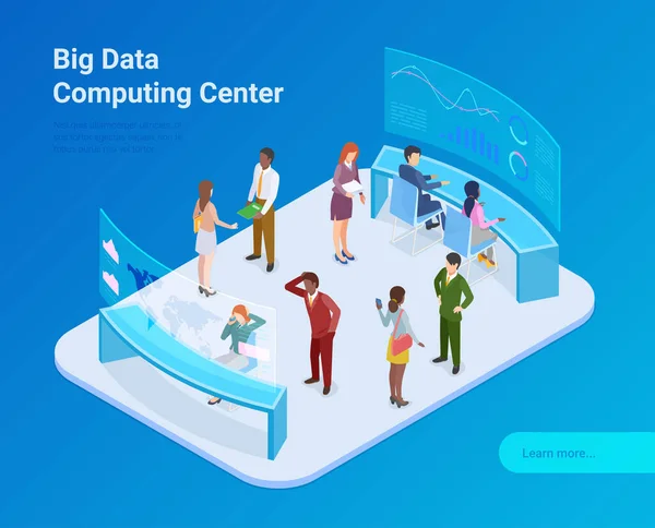 Big Data Statistics Analytics Computing Center Isometrische Platte Vector Illustratie — Stockvector