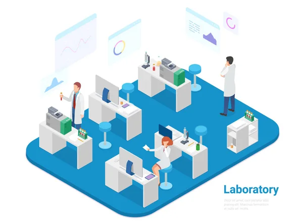 Isometric Laboratory Chemistry Medical Virus Lab Flat Vector Illustration Lidé — Stockový vektor