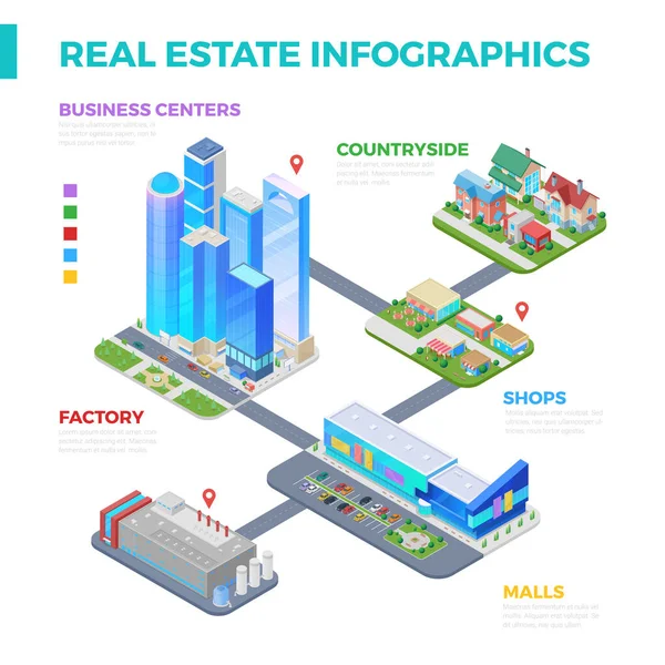 Estate Imetric Infographics Design Vector Template Skyscrapers Commercial Property Cholages — 스톡 벡터