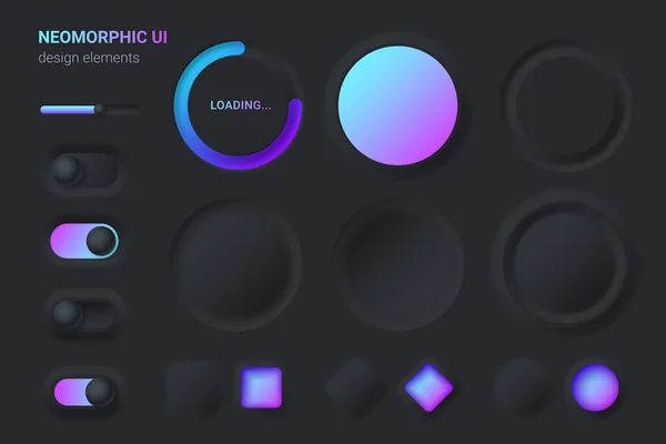 Neomorphe Black Design Elemente Kit Vektorvorlage Für Mobile Und Web — Stockvektor