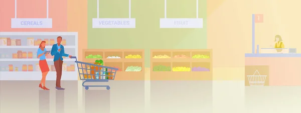 Lidé Nakupování Supermarketu Obchod Mall Flat Vektorové Ilustrace Pár Muž — Stockový vektor