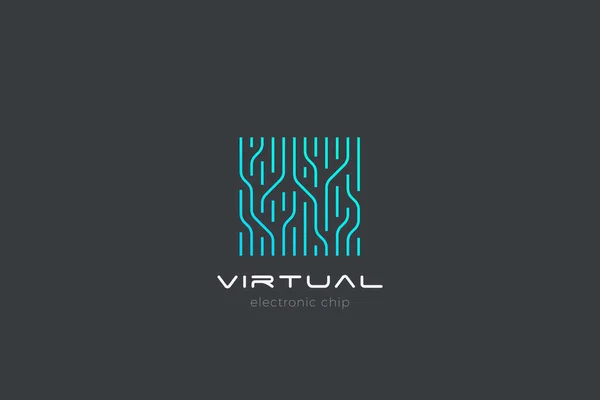 Chip Digital Logo Abstract Artificial Intelligence Vector Design Linear Outline — Stock Vector
