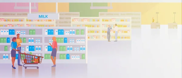 Gente Comprando Supermarket Store Shop Mall Ilustración Vectorial Plana Pareja — Vector de stock
