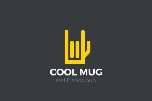 Rock Cool Hand Gesture Beer Mug Glass Logo Design Vector — 스톡 벡터