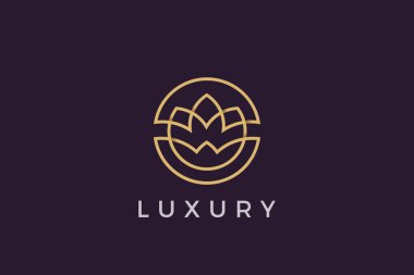 Çiçek çemberi logosu soyut tasarım vektör şablonu lüks doğrusal anahat biçimi. Kozmetik Moda SPA Mücevher Logosu konsept simgesi