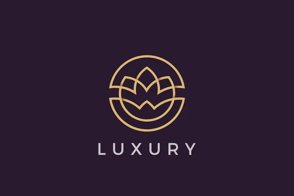 Flower Circle Logo Abstract Design Vector Template Luxury Linear Outline — Stock Vector