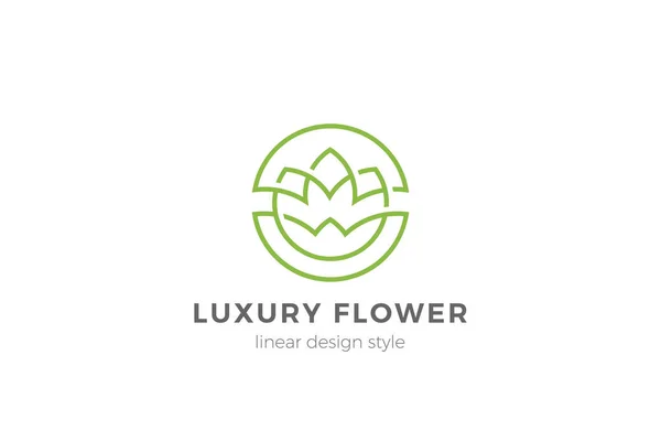 Flor Jardim Floral Logo Círculo Forma Design Linear Outline Estilo —  Vetores de Stock