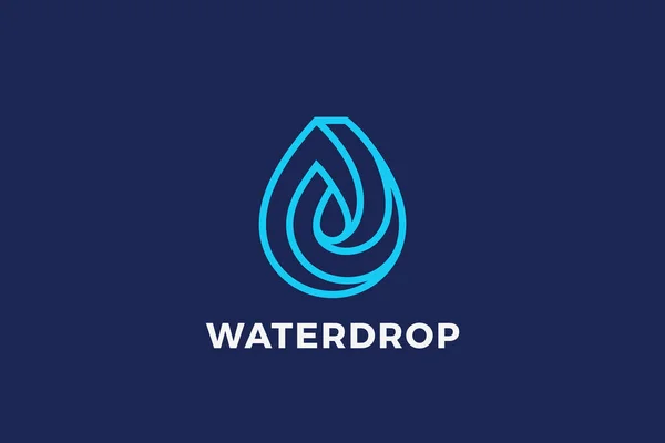 Gotas Água Drop Logo Design Vector Template Linear Outline Style — Vetor de Stock