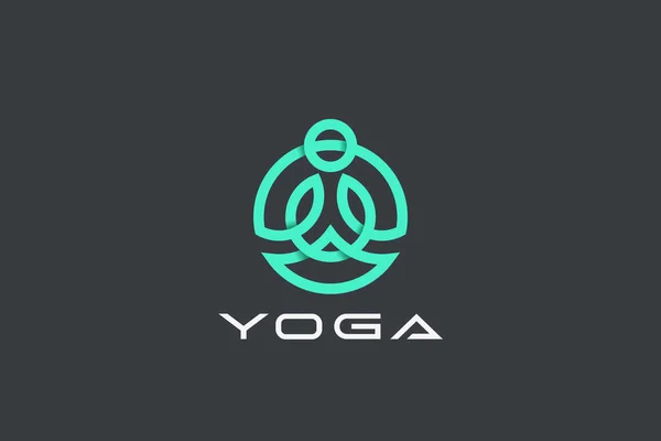 Lotus Oturan Yoga Logosu Soyut Adamı Vektör Tasarımı Şablonu Çizer — Stok Vektör