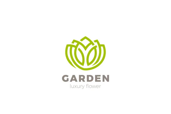 Flor Jardim Floral Logo Círculo Forma Design Linear Outline Estilo —  Vetores de Stock