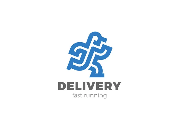 Delivery Man Running Logo Design Wektor Szablon Linear Outline Styl — Wektor stockowy