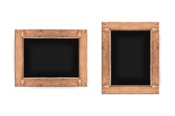 Tablero negro vacío con marco de madera sobre fondo blanco . — Foto de Stock