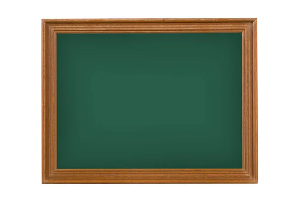 Chalkboard verde vazio com moldura de madeira sobre fundo branco . — Fotografia de Stock