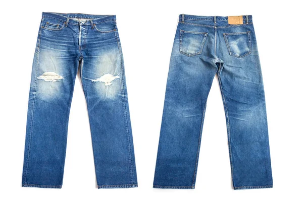 Jeans blu isolati su sfondo bianco — Foto Stock