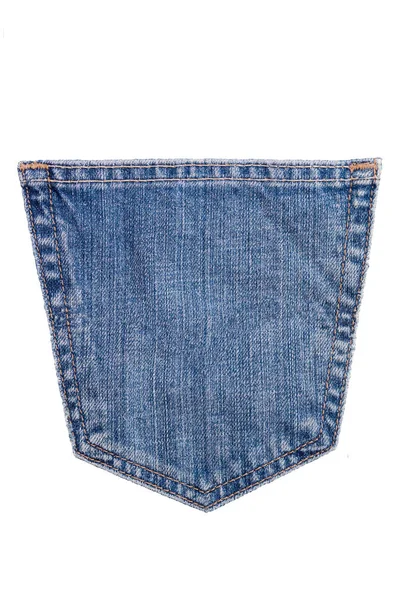 Denim azul jean pocket textura es la moda índigo clásico. Bolsillo vaquero azul vaquero aislado sobre fondo blanco — Foto de Stock