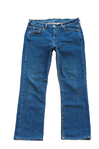 Přední modré džíny izolovaných na bílém pozadí — Stock fotografie