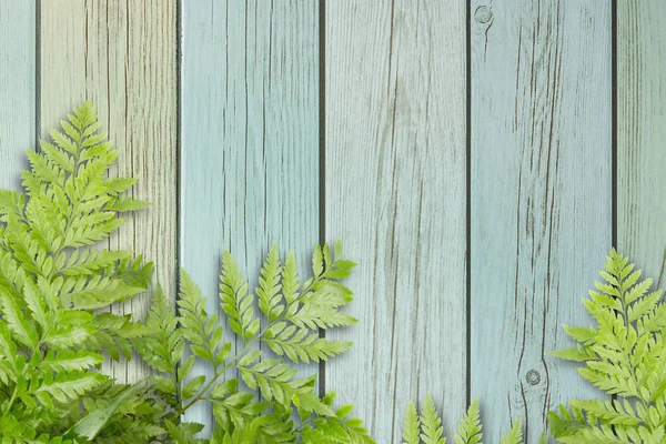 Yeşil yaprakları boşluklu metin, doğa kenarlık için ahşap