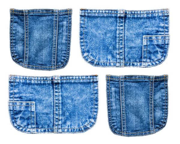 Samling Denim Blå Jeans Ficka Isolerad Vit Bakgrund — Stockfoto