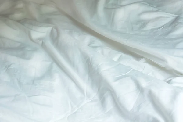 Top View White Wrinkle Messy Blanket Bed Sleeping Long Night — Stock Photo, Image