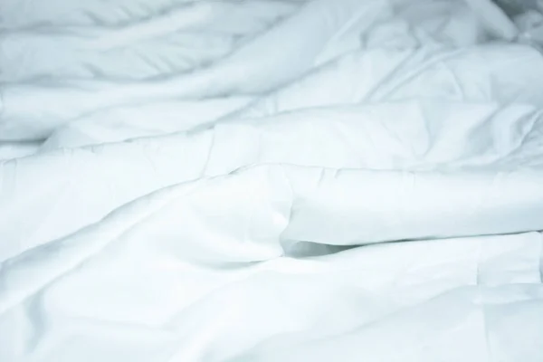 Top View White Blanket Wrinkles Bed Sleep Long Night — Stock Photo, Image