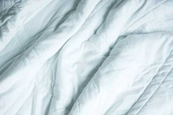 Top View White Blanket Wrinkles Bed Sleep Long Night — Stock Photo, Image