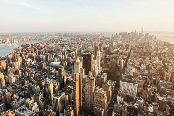Νέα Υόρκη Μανχάταν Δρόμου Αεροφωτογραφία Ουρανοξύστες Κυκλοφορία Πεζών Και Απασχολημένος — Φωτογραφία Αρχείου