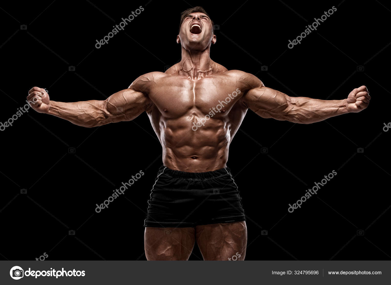 黒い背景に孤立した筋肉を示す筋肉の男 強い男性裸胴体腹筋 ストック写真 C Nikolas Jkd 黒い背景に孤立した筋肉を示す筋肉の男 強い男性裸胴体腹筋 ストック写真 C Nikolas Jkd
