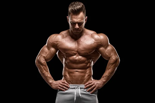 Muskulöser Mann Mit Isolierten Muskeln Auf Schwarzem Hintergrund Starke Männliche — Stockfoto