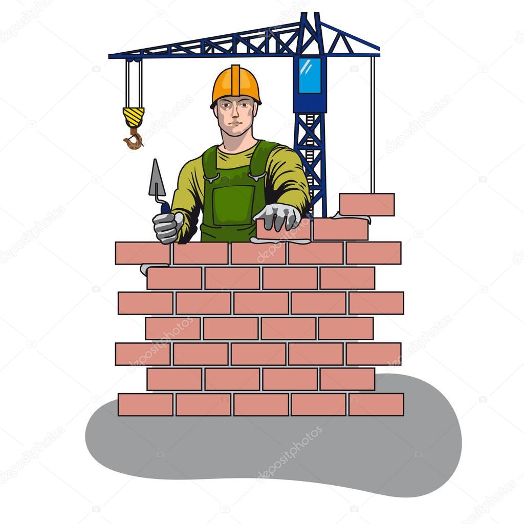 white background builder man bricklayer profession