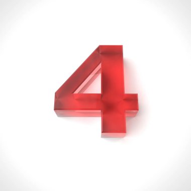 3D kırmızı sayı 4 cam beyaz arka plan üzerinde. 