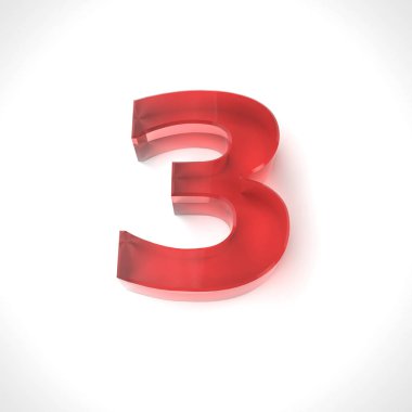 3D kırmızı 3 numaralı cam beyaz arka plan üzerine. 