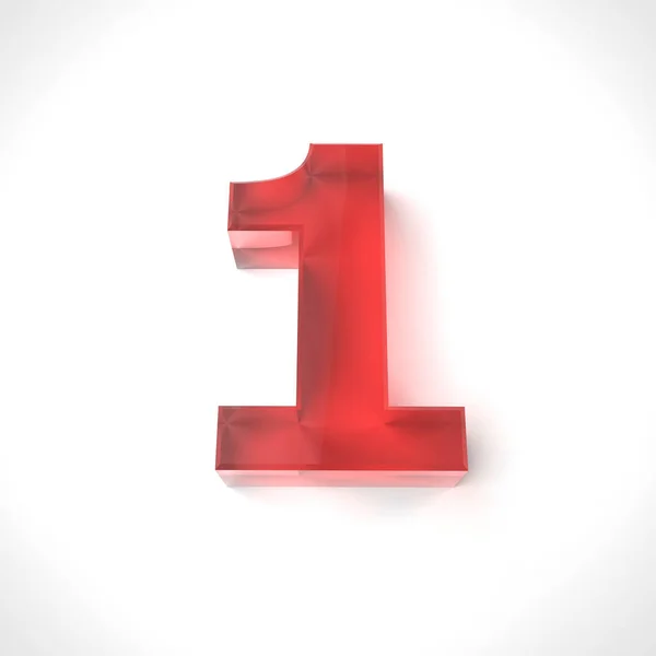 3D rote Zahl 1 im Glas auf weißem Hintergrund. — Stockfoto