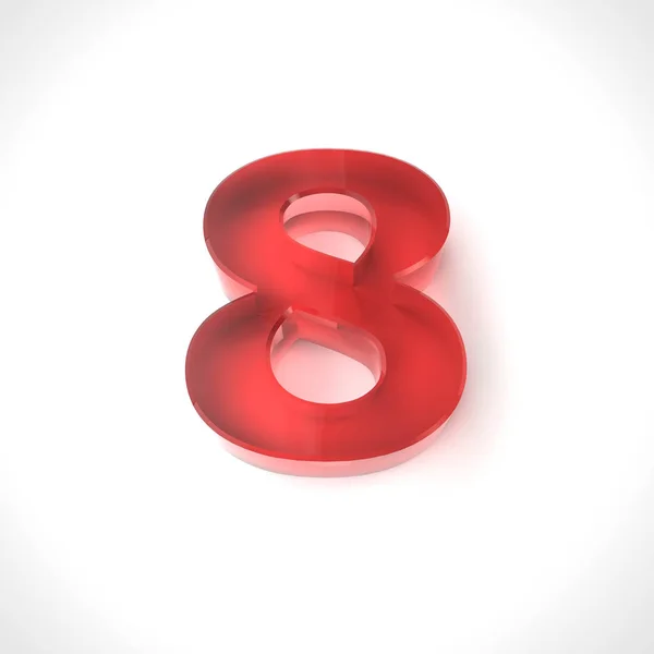 3d red number 8 in glass over white background. — Stock Photo, Image