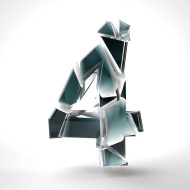 3D koyu mavi numarası 4 kırık cam