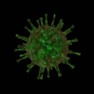 siyah arka plan üzerine izole bir virüs 3D çizimi. 