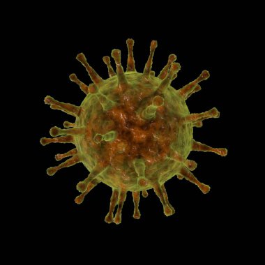 siyah arka plan üzerine izole bir virüs 3D çizimi.