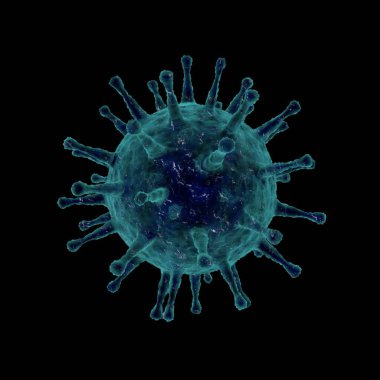 siyah arka plan üzerine izole bir virüs 3D çizimi