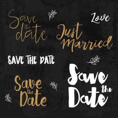 Tarihi logolar kaydedin. Düğün davetiyesi ile göl kenarında yazı elle çizilmiş. Vintage tipografik tasarım öğeleri