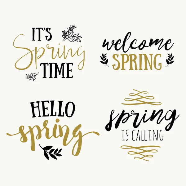 Son ensemble de cartes de vœux de lettrage printemps. Vector Affiche spéciale de typographie de vente de printemps en or noir et blanc . — Image vectorielle