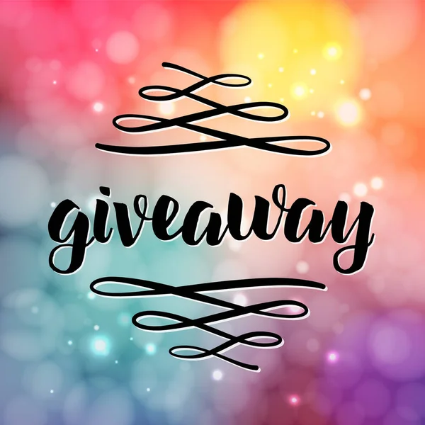 Giveaway lettering for promotion in social media with swashes on vector blurred background. Free gift raffle, win a freebies — Stock Vector