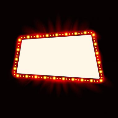Retro Showtime 1950'lerde işareti tasarım. Neon lambalar billboard. Sinema ve tiyatro tabela ampulleri çerçeve için Satılık ilanları