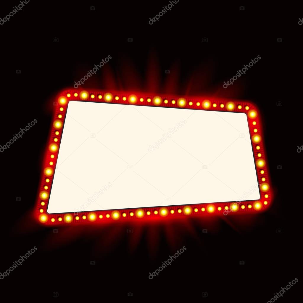 Retro Showtime 1950s Sign Design. Neon Lamps billboard. Cinema and theater Signage Light Bulbs Frame for Sale flyers