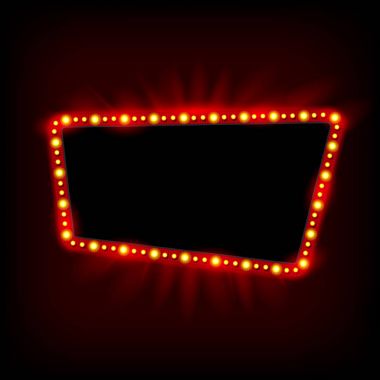 Retro Showtime 1950'lerde işareti tasarım. Neon lambalar billboard. Sinema ve tiyatro tabela ampulleri çerçeve için Satılık ilanları