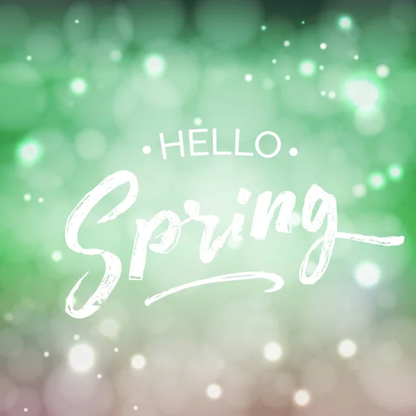 Hello tavaszi betűkkel díszítőelemet. Kézzel írott ajánlat. Különleges tavaszi eladó tipográfia poszter zöld friss színek — Stock Vector