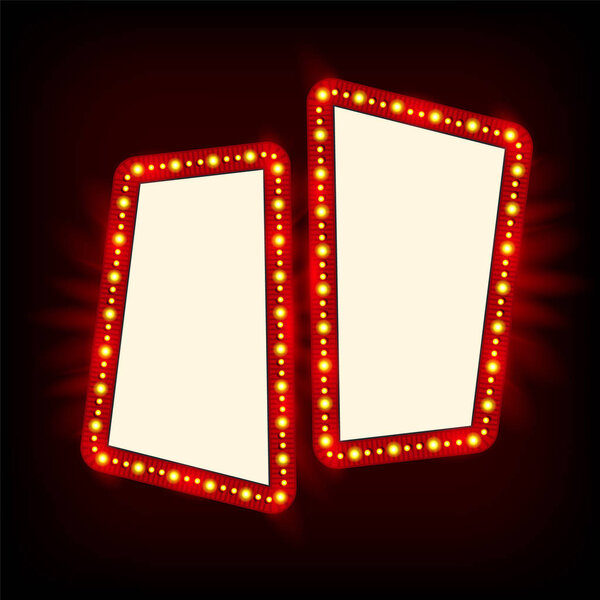 Retro Showtime 1950s Sign Design. Neon Lamps billboard. Cinema and theater Signage Light Bulbs Frame for Sale flyers